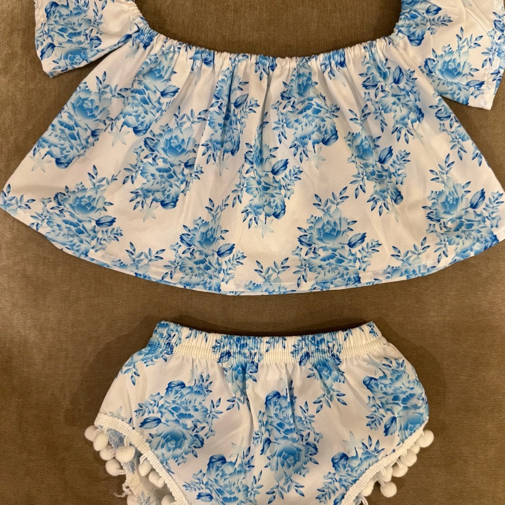 Charming Blue Floral Baby Matching Set